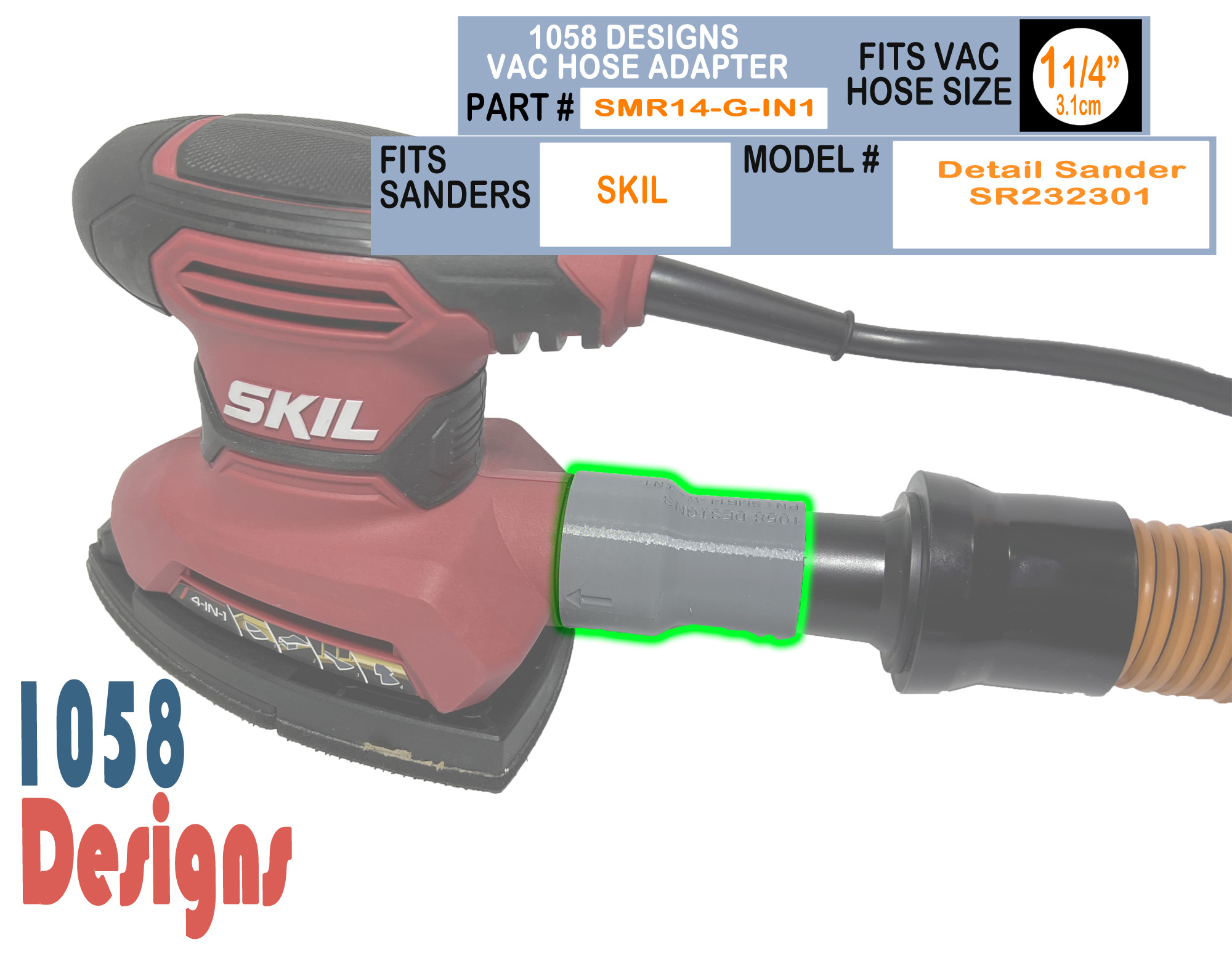 Sander Vacuum Hose Adapter for SKIL Corded Multi-Function Detail Sander SR232301 fits 1-1/4 in 1-7/8 in 2-1/2 in Shop Vac Hoses for Dust Reducer Collector - Image 2