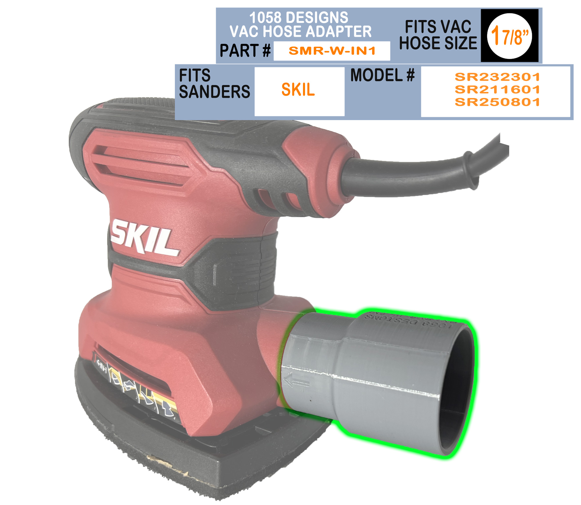 IMG_1050 Vacuum Hose Adapter SKIL Corded Multi-Function Detail Sander to Rigid Shop Vac Dust Reducer Collector 4-IN-1 SR232301 SR250801